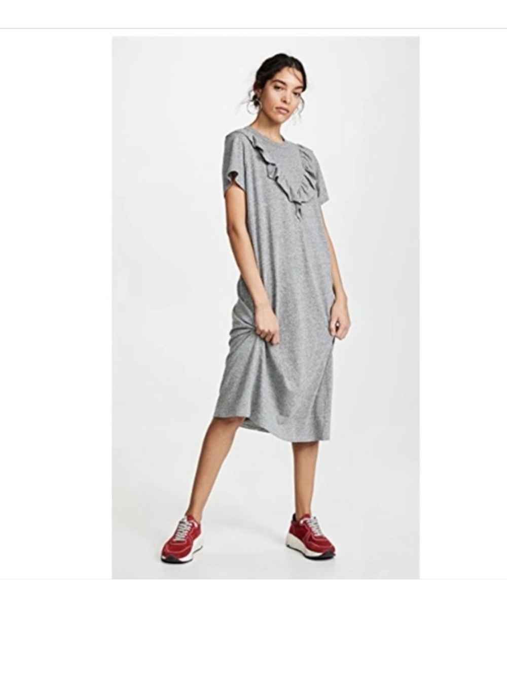 THE GREAT. Heather Gray Ruffle Maxi Dress
